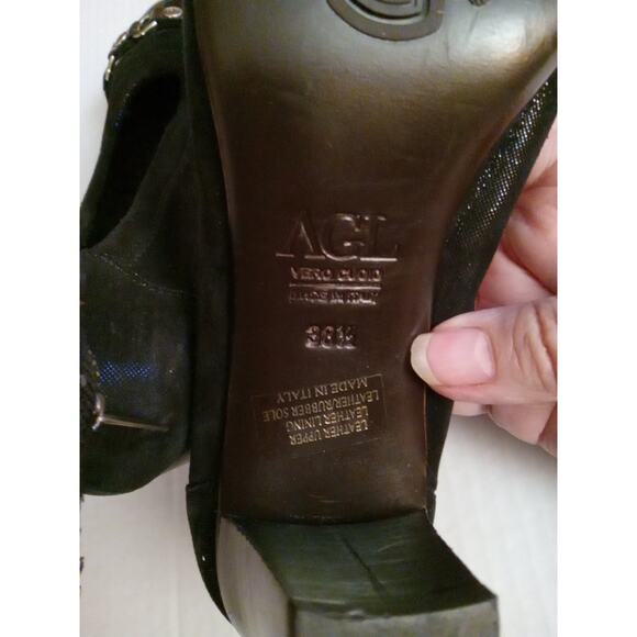 AGL Women's Size 8.5 Black Metallic Shimmer Cap Toe Pumps Made in Italy - Picture 8 of 11